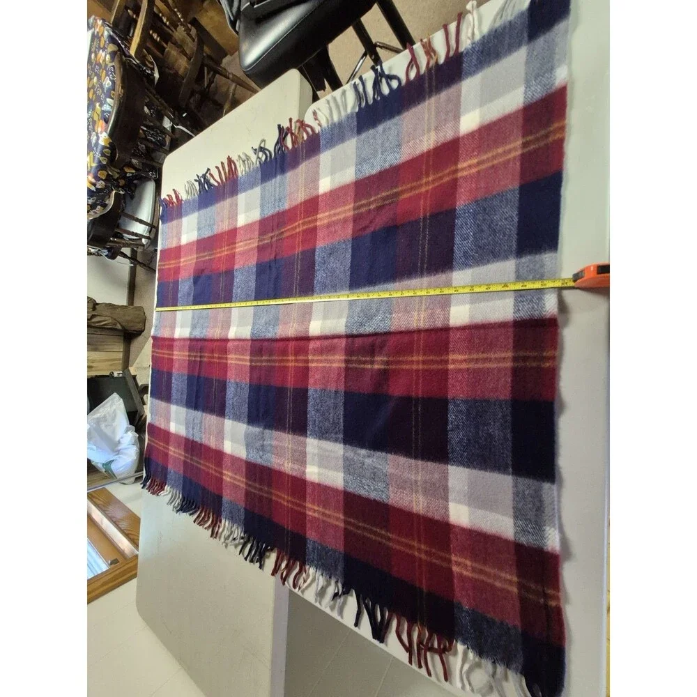 Faribo Acrylic Plaid Red Blue White Stadium Throw Lap Blanket 44 X 56